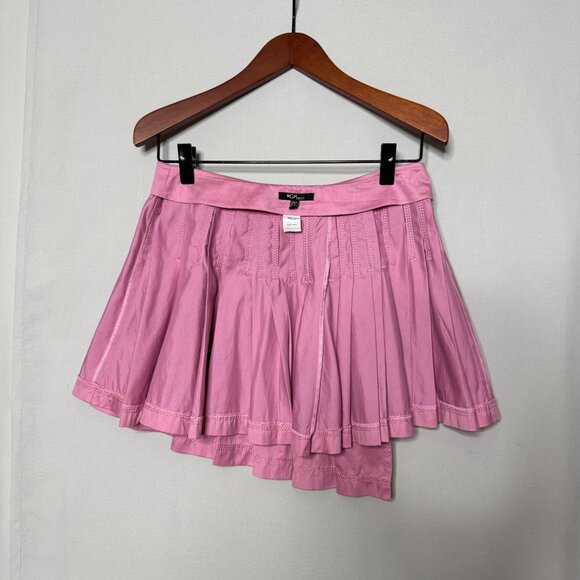 BGN First Pink Cotton Silk Asymmetrical Pleated True Wrap Mini Skirt Size 8 - Picture 7 of 10